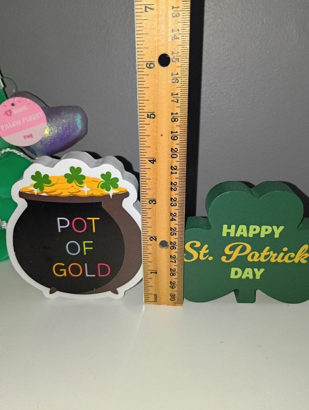 3 Pc ST PATRICKS DAY Decor Frog Plush Shramrock Pot of Gold